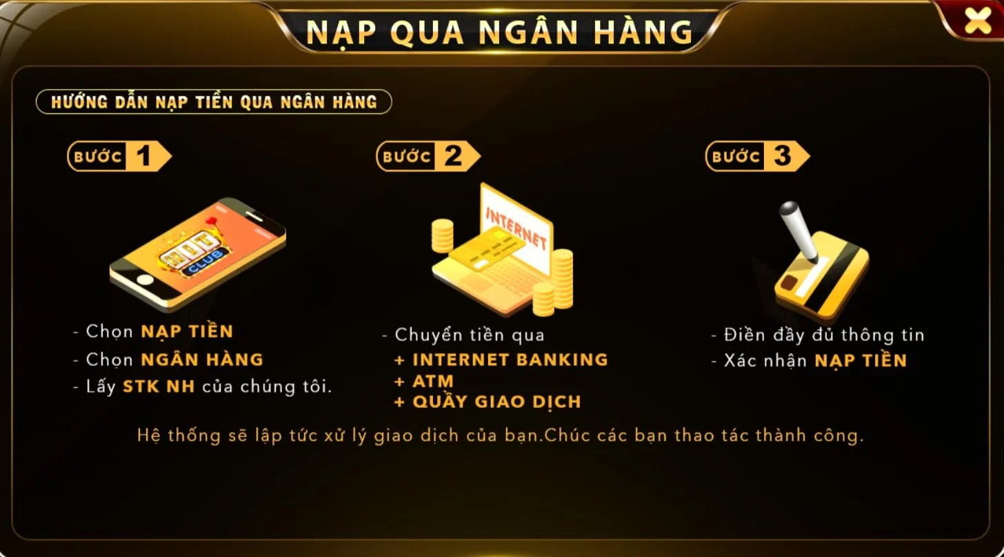 Nạp tiền qua ngân hàng tại Hit Club