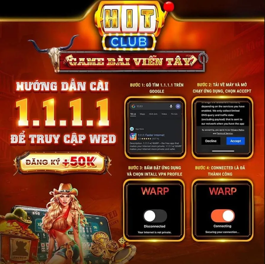 Cài app 1.1.1.1 vào Hit Club